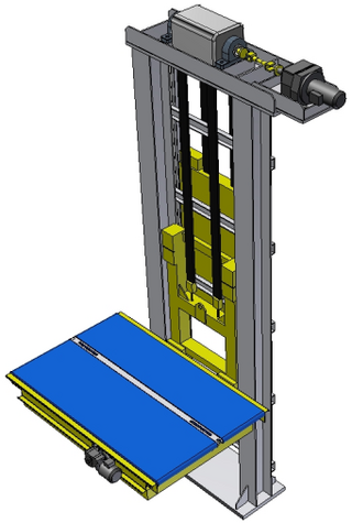 3D model heavy vertical lifter, deck design: plastic chain conveyor 3D model heavy vertical lifter, deck design: plastic chain conveyor; (single guiding column)